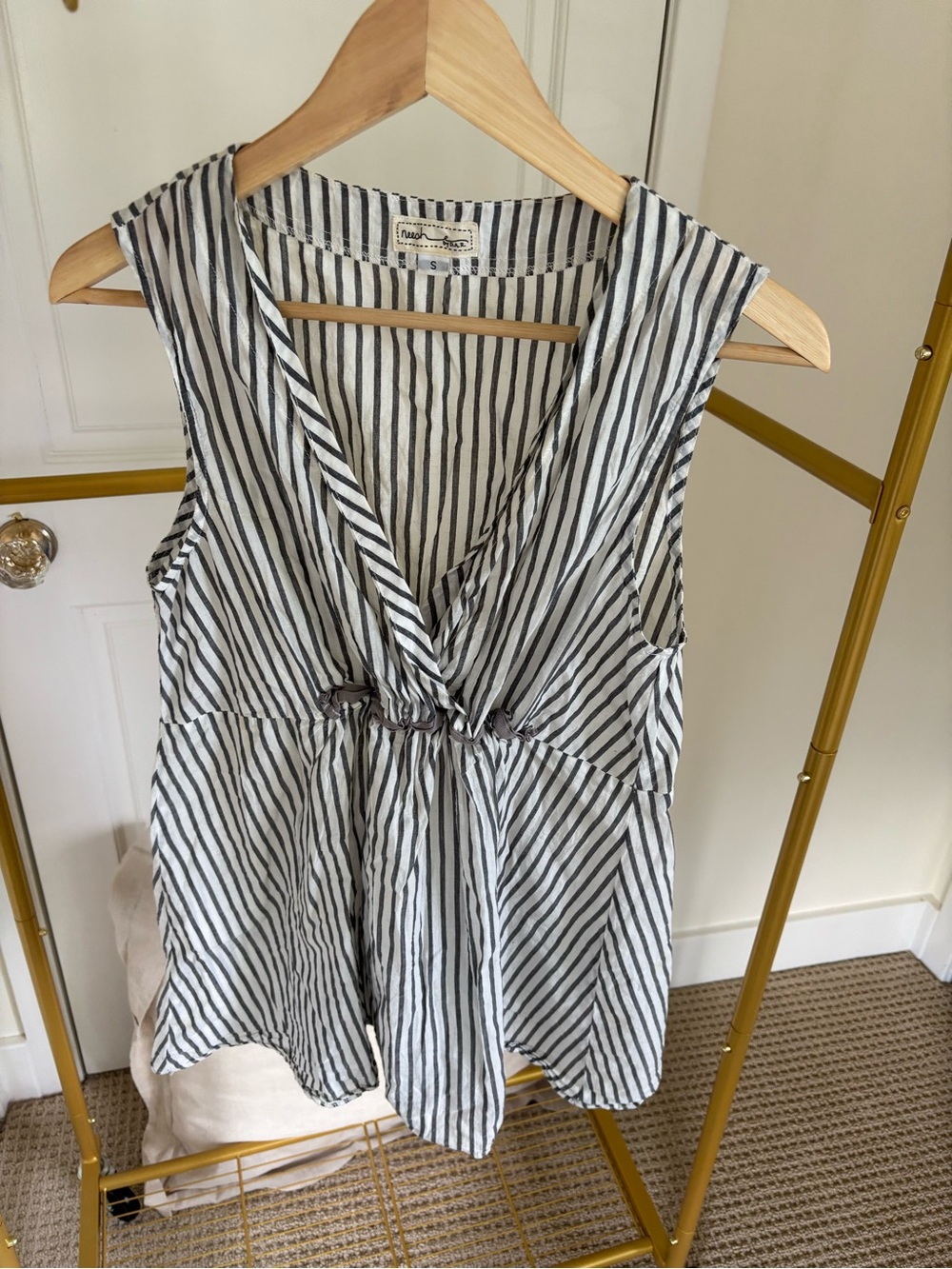 Black & White Striped Tie-Front Tank